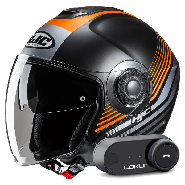 Open Face HJC i40N Dova MC7SF + Kit Bluetooth Lokui K30
