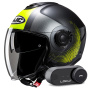 Casque Open Face HJC i40N Pyle MC3HSF + Kit Bluetooth Lokui K30