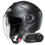 Casque Open Face HJC i40N Semi Flat Black + Kit Bluetooth Lokui K30
