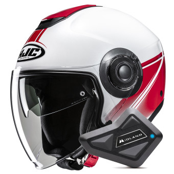 Casque Open Face HJC i40N Vision MC1 + Kit Bluetooth BT Mini