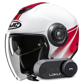 Casque Open Face HJC i40N Vision MC1 + Kit Bluetooth Lokui K30