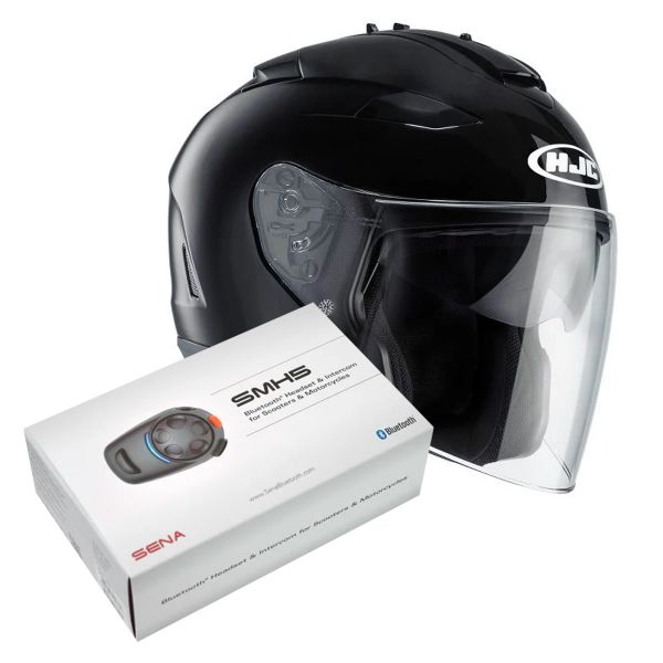 Open Face HJC IS-33 II Black + Kit Bluetooth Sena SMH5