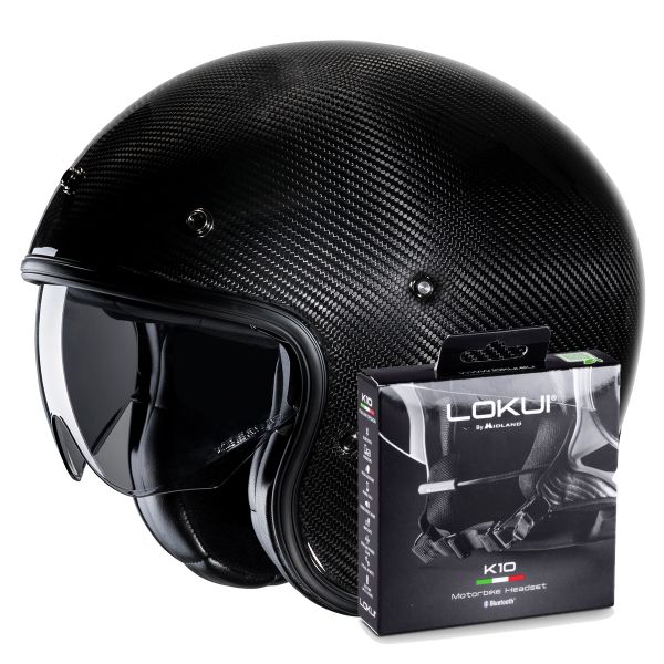 Open Face HJC V31 Carbon Black + Kit Bluetooth Lokui K10