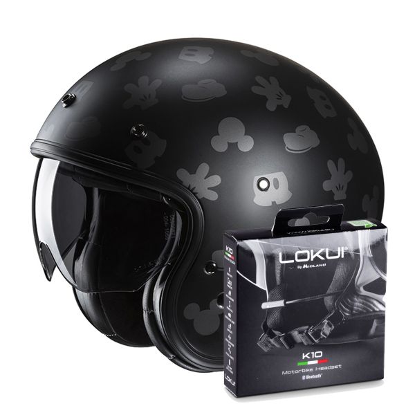 Open Face HJC V31 Disney Mickey MC5SF + Kit Bluetooth Lokui K10