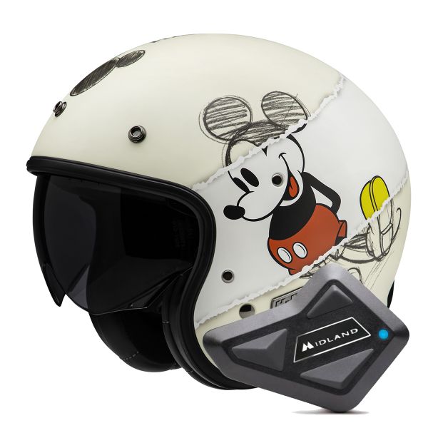 Open Face HJC V31 Disney Mickey Sketch MC1SF + Kit Bluetooth BT Mini