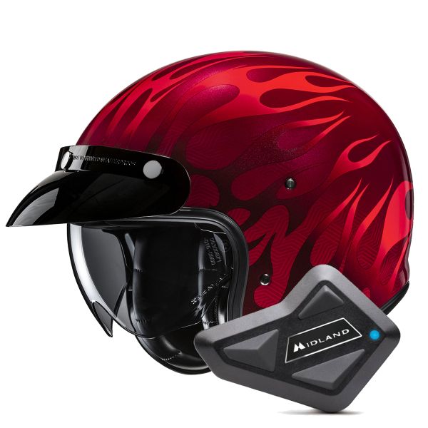 Open Face HJC V31 Firo MC1 + Kit Bluetooth BT Mini