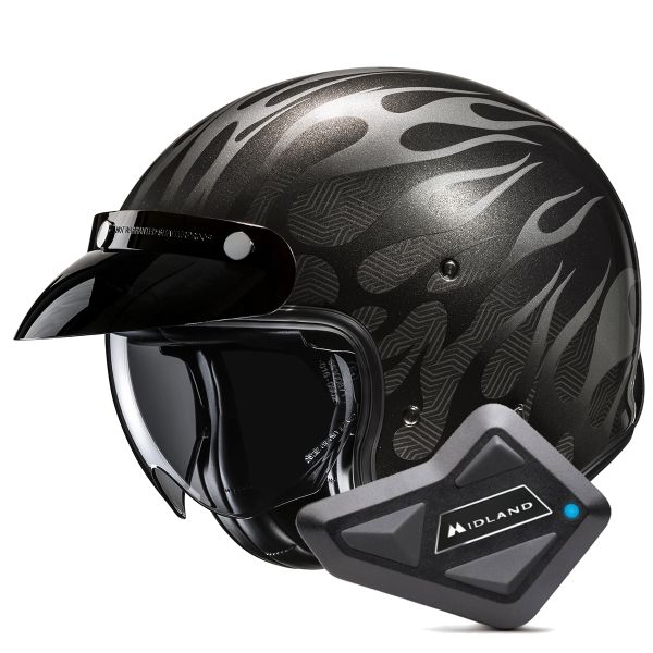 Open Face HJC V31 Firo MC5 + Kit Bluetooth BT Mini