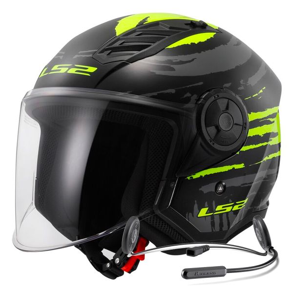 Open Face LS2 Airflow II Brush Black H-V Yellow OF616 + Kit Bluetooth Lokui K10 Open Face LS2 Airflow II Brush Black H-V Yellow OF616 + Kit Bluetooth Lokui K10