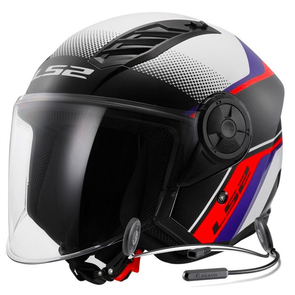 Open Face LS2 Airflow II Rush White Blue Red OF616 + Kit Bluetooth Lokui K10 Open Face LS2 Airflow II Rush White Blue Red OF616 + Kit Bluetooth Lokui K10