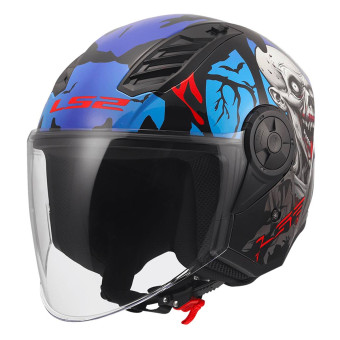 Open Face LS2 Airflow II Zombie II BlacK Red Blue OF616