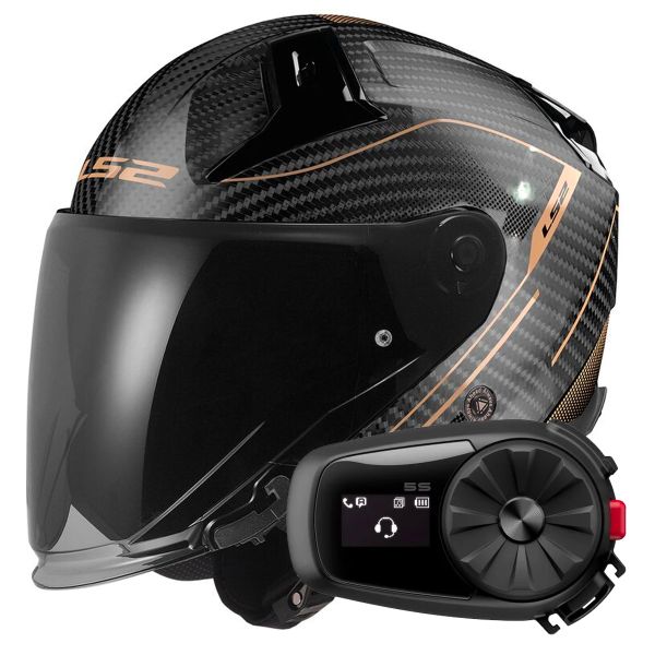 Open Face LS2 Infinity II C Counter Antique Gold OF603 + Kit Bluetooth 5S Solo