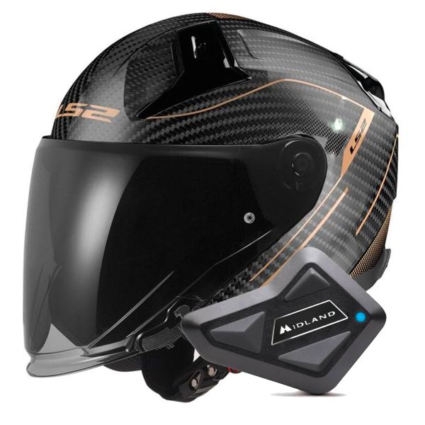 Open Face LS2 Infinity II C Counter Antique Gold OF603 + Kit Bluetooth BT Mini