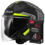 Casque Open Face LS2 Infinity II Focus Matt Black H-V Yellow OF603 + Kit Bluetooth 4X Cardo