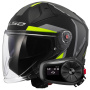 Casque Open Face LS2 Infinity II Focus Matt Black H-V Yellow OF603 + Kit Bluetooth 5S Solo