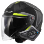 Casque Open Face LS2 Infinity II Focus Matt Black H-V Yellow OF603 + Kit Bluetooth BT Mini