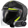 Casque Open Face LS2 Infinity II Focus Matt Black H-V Yellow OF603 + Kit Bluetooth Lokui K30