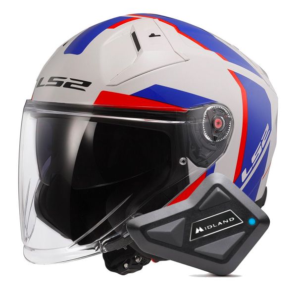 Open Face LS2 Infinity II Focus White Blue Red OF603 + Kit Bluetooth BT Mini Open Face LS2 Infinity II Focus White Blue Red OF603 + Kit Bluetooth BT Mini