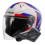 Casque Open Face LS2 Infinity II Focus White Blue Red OF603 + Kit Bluetooth BT Mini