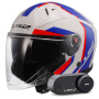 Casque Open Face LS2 Infinity II Focus White Blue Red OF603 + Kit Bluetooth Lokui K30
