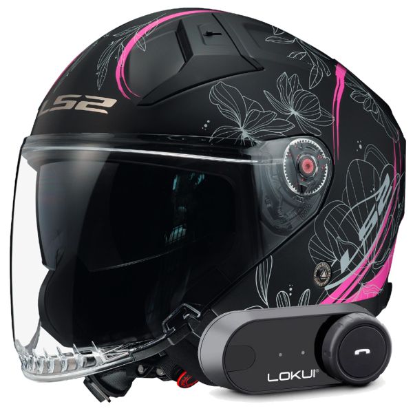 Open Face LS2 Infinity II Lotus Matt Pink OF603 + Kit Bluetooth Lokui K30