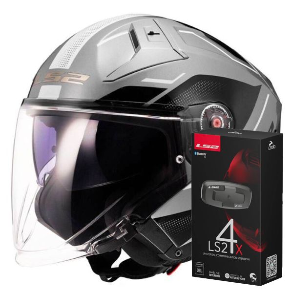 Open Face LS2 Infinity II Veyron Grey White OF603 + Kit Bluetooth 4X Cardo
