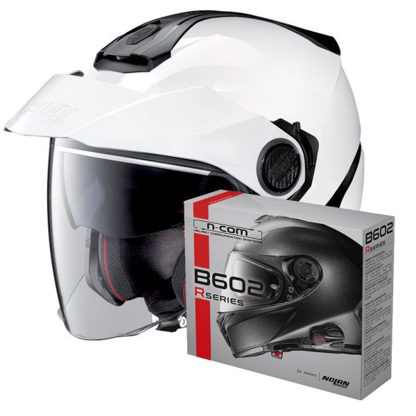 Open Face Nolan N40 5 Classic N-Com White 5 + Bluetooth Kit B602R