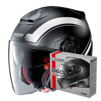 Open Face Nolan N40 5 Resolute N-Com Flat Black White 16 + Kit Bluetooth B602R