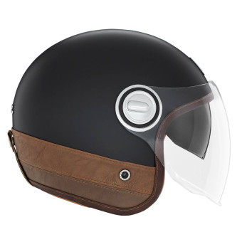 Casque Open Face NOX Heritage Matt Black Leather Brown Casque Open Face NOX Heritage Matt Black Leather Brown