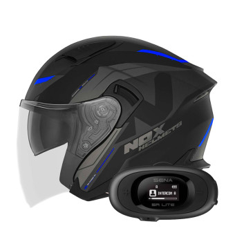 Open Face NOX N130 Klint Matt Black Blue + Kit bluetooth 5R Lite Solo