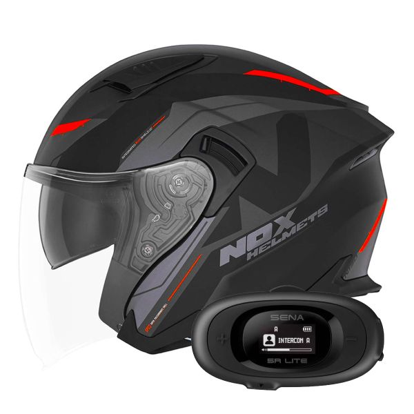 Open Face NOX N130 Klint Matt Black Orange + Kit bluetooth 5R Lite Solo
