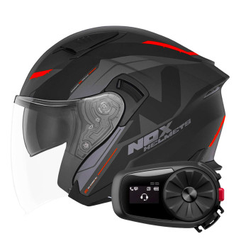 Open Face NOX N130 Klint Matt Black Orange + Kit Bluetooth 5S Solo