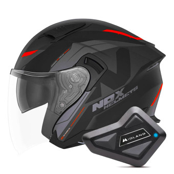Open Face NOX N130 Klint Matt Black Orange + Kit Bluetooth BT Mini