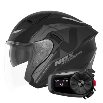 Open Face NOX N130 Klint Matt Black Titanium + Kit Bluetooth 5S Solo