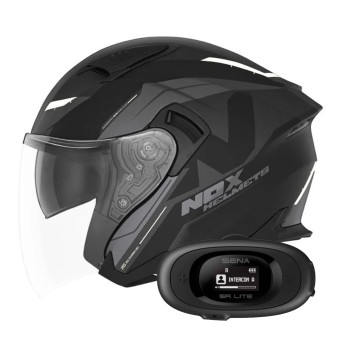 Open Face NOX N130 Klint Matt Black White + Kit bluetooth 5R Lite Solo