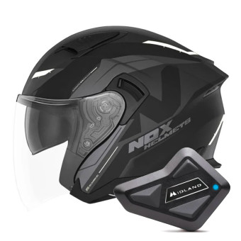 Open Face NOX N130 Klint Matt Black White + Kit Bluetooth BT Mini