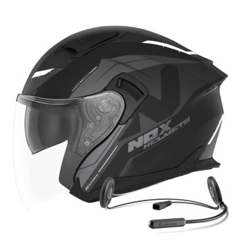 Open Face NOX N130 Klint Matt Black White + Kit Bluetooth Lokui K10