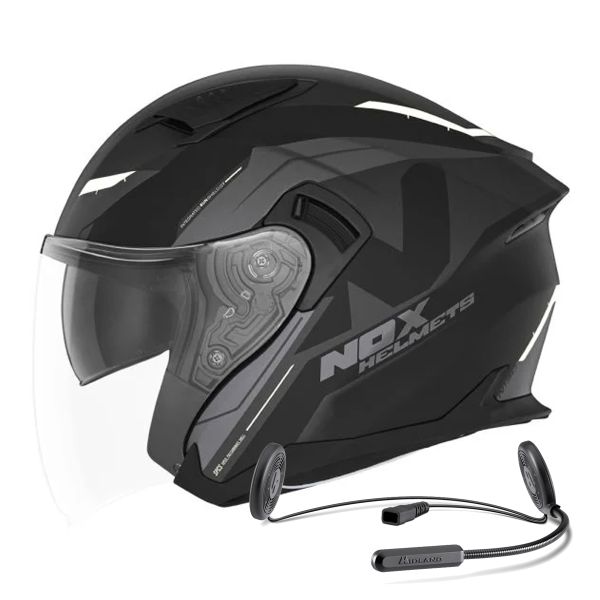 Open Face NOX N130 Klint Matt Black White + Kit Bluetooth Lokui K10