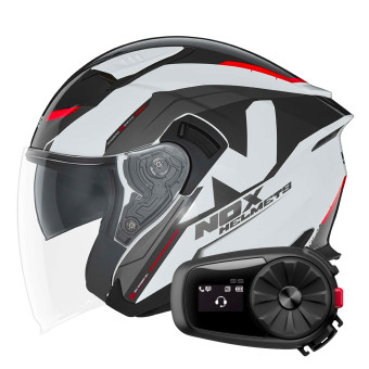 Open Face NOX N130 Klint White Red + Kit Bluetooth 5S Solo
