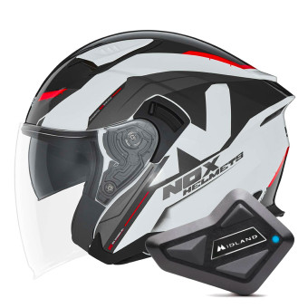 Open Face NOX N130 Klint White Red + Kit Bluetooth BT Mini