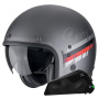 Casque Open Face Scorpion Belfast Evo Adonis Silver Mat Red + Exo-Com Link-1C Bluetooth Kit