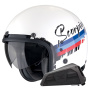 Casque Open Face Scorpion Belfast Evo Adonis White Red Blue + Exo-Com Link-1 Bluetooth kit