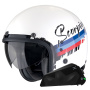 Casque Open Face Scorpion Belfast Evo Adonis White Red Blue + Exo-Com Link-1C Bluetooth Kit