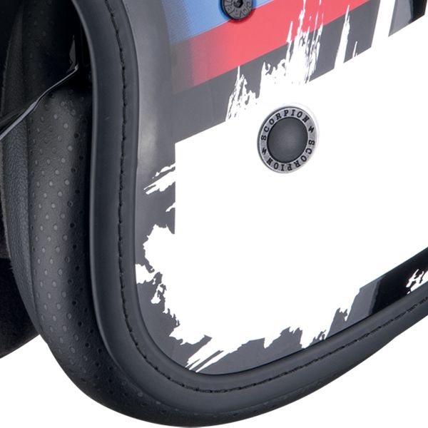 Scorpion Belfast Evo Adonis White Red Blue + Exo-Com Link-1C Bluetooth Kit