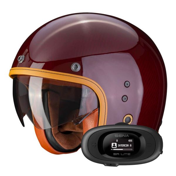 Open Face Scorpion Belfast Evo Carbon Red + Kit bluetooth 5R Lite