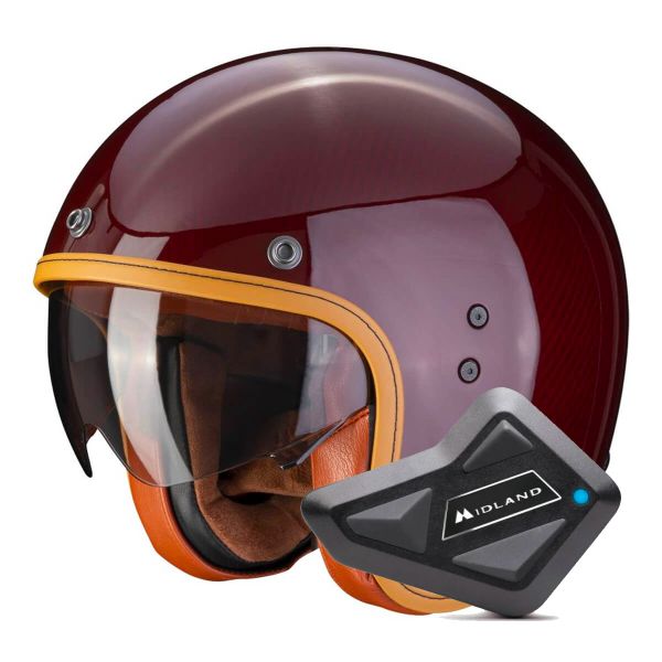 Open Face Scorpion Belfast Evo Carbon Red + Kit Bluetooth BT Mini