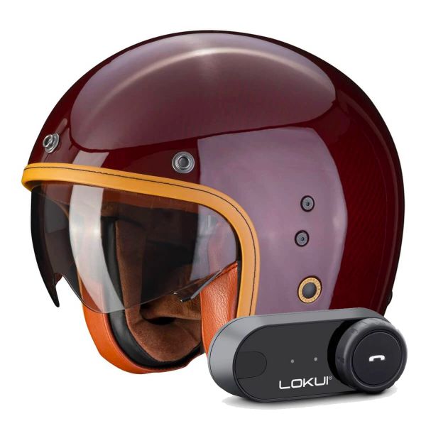 Open Face Scorpion Belfast Evo Carbon Red + Kit Bluetooth Lokui K30