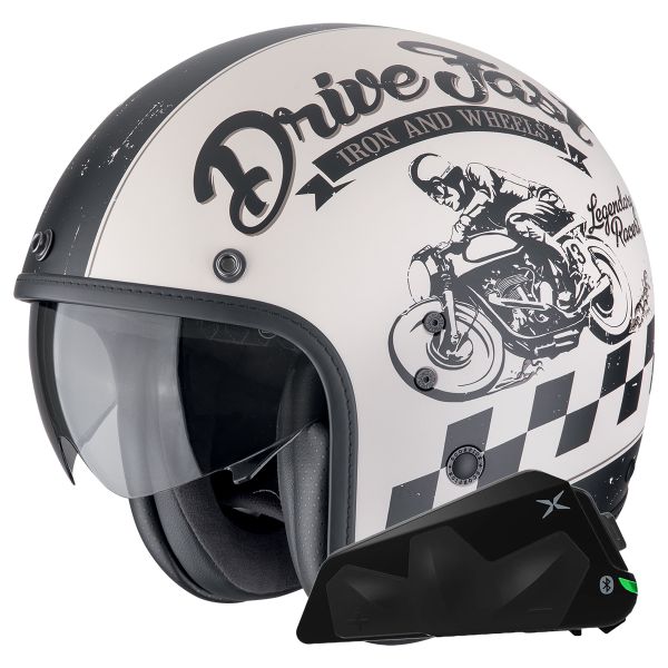 Open Face Scorpion Belfast Evo Drive Fast Cream Matt Black + Exo-Com Link-1C Bluetooth Kit Open Face Scorpion Belfast Evo Drive Fast Cream Matt Black + Exo-Com Link-1C Bluetooth Kit