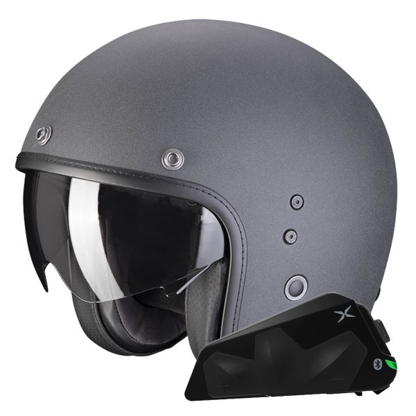 Open Face Scorpion Belfast Evo Graphite Grey + Exo-Com Link-1C Bluetooth Kit