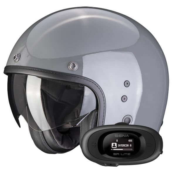 Open Face Scorpion Belfast Evo Grey Cement + Kit bluetooth 5R Lite