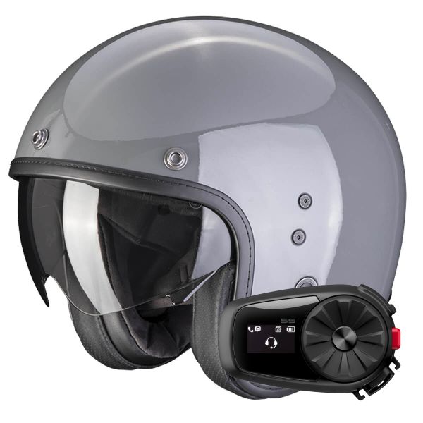 Open Face Scorpion Belfast Evo Grey Cement + Kit Bluetooth 5S Solo